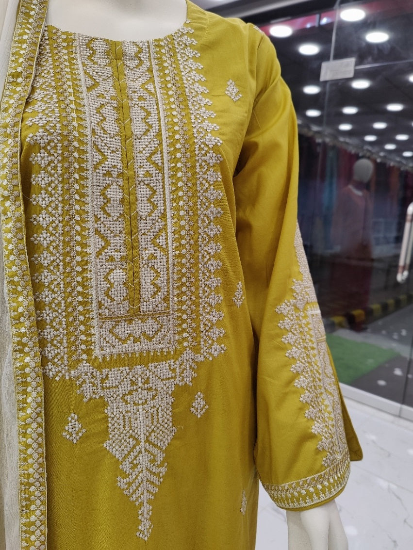 Heavy Embroided Sleeves Cross Stitch Style | Stitched | 3 Piece