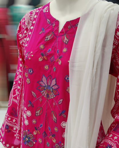 Pink Embroidered Shirt | Bordered Dupatta | Volume 4 | Stitched | 3 Piece