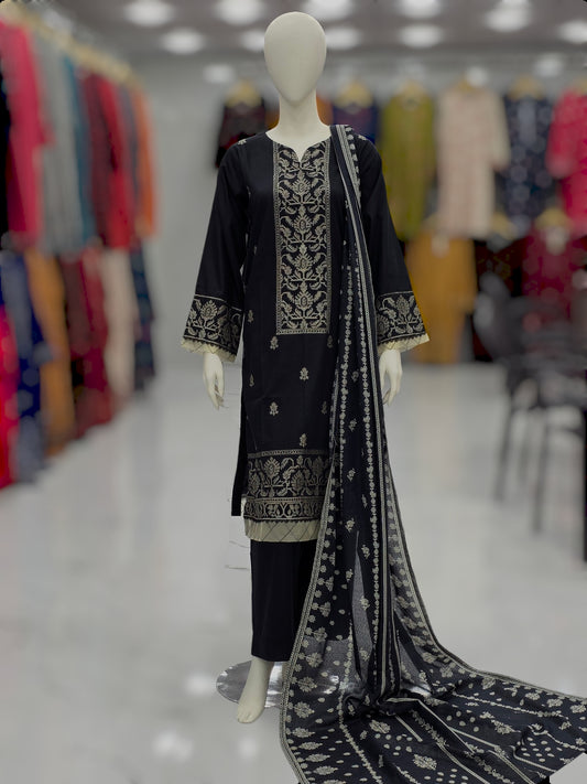 Embroidered Black EKP-101 | 3 Piece | Stitched