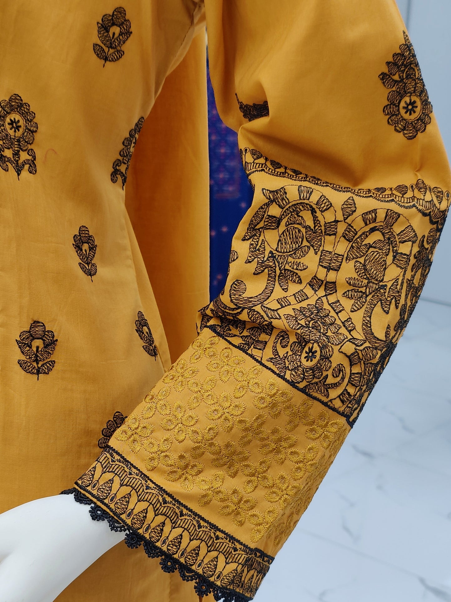 Yellow Embroidered Shirt RC43V32 | Black Chiffon Dupatta | Stitched | 3 Piece