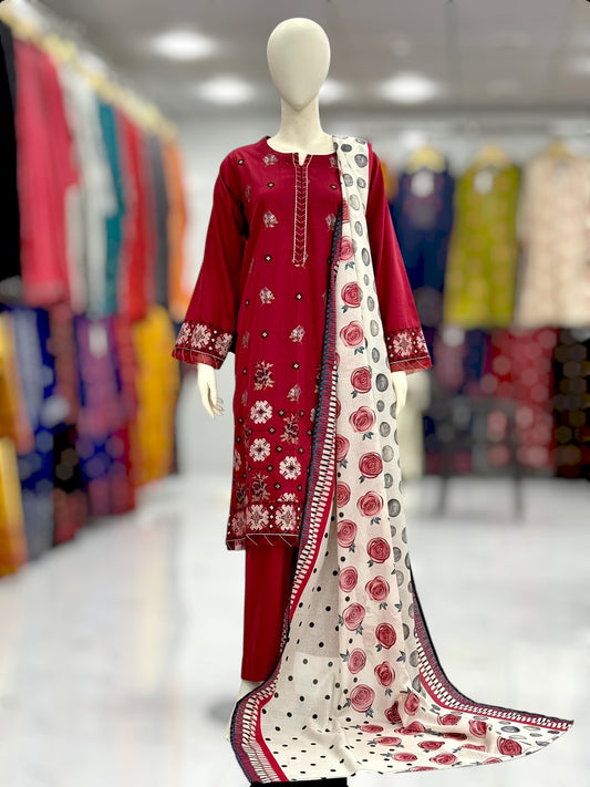 Embroidered Maroon EKP-104 | 3 Piece | Stitched