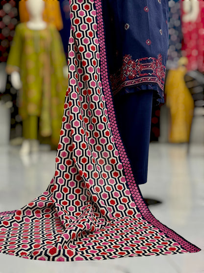 Embroidered Navy Blue EKP-103 | 3 Piece | Stitched