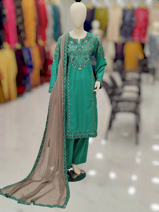 Sea Green Embroidered Shirt RCV443 | Chiffon Dupatta | Stitched | 3 Piece
