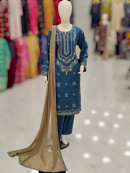 Zinc Embroidered Shirt RC463-A | Brown Chiffon Dupatta | Stitched | 3 Piece | Volume 4