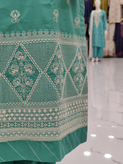 Light Sea Green Embroidered Shirt | Embroidered Cream Chiffon Dupatta | Stitched | 3 Piece