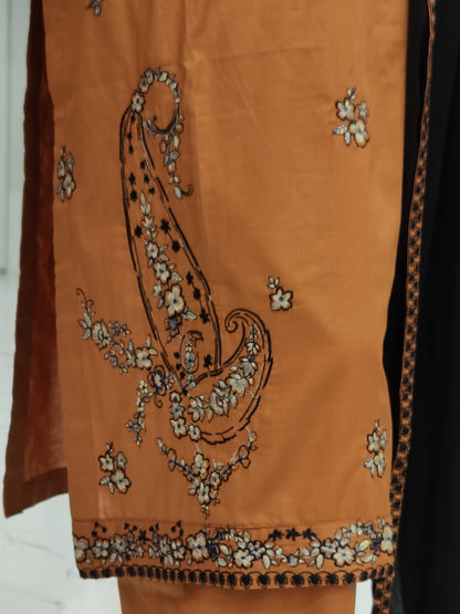 Embroidered Orange Shirt 3 Piece | Chiffon Bordered Dupatta | Stitched