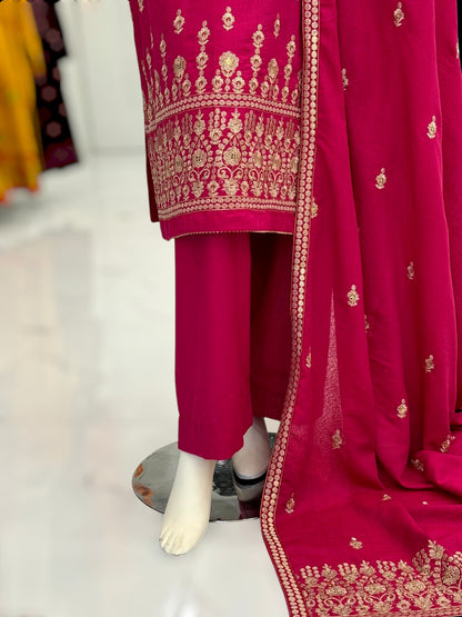 Embroidered Pink SEQ-55B | 3 Piece | Stitched