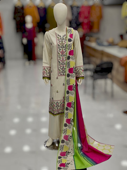Embroidered Off White EKP-102 | 3 Piece | Stitched