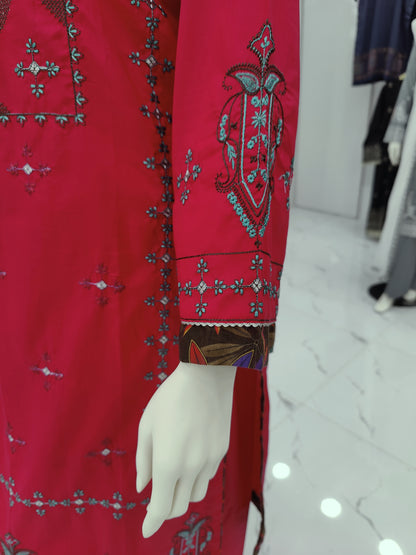 Embroidered Pink Lawn Shirt | Printed Tarkashi Lawn Dupatta | Stitched | 3 Piece