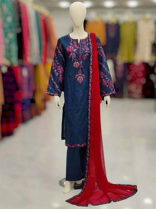 Embroidered Royal Blue V22A | 3 Piece | Stitched