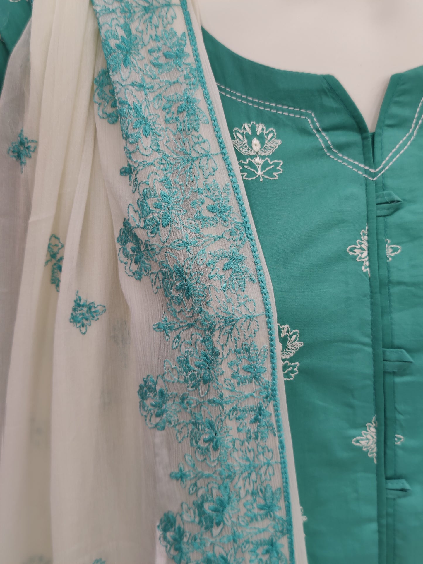 Light Sea Green Embroidered Shirt | Embroidered Cream Chiffon Dupatta | Stitched | 3 Piece