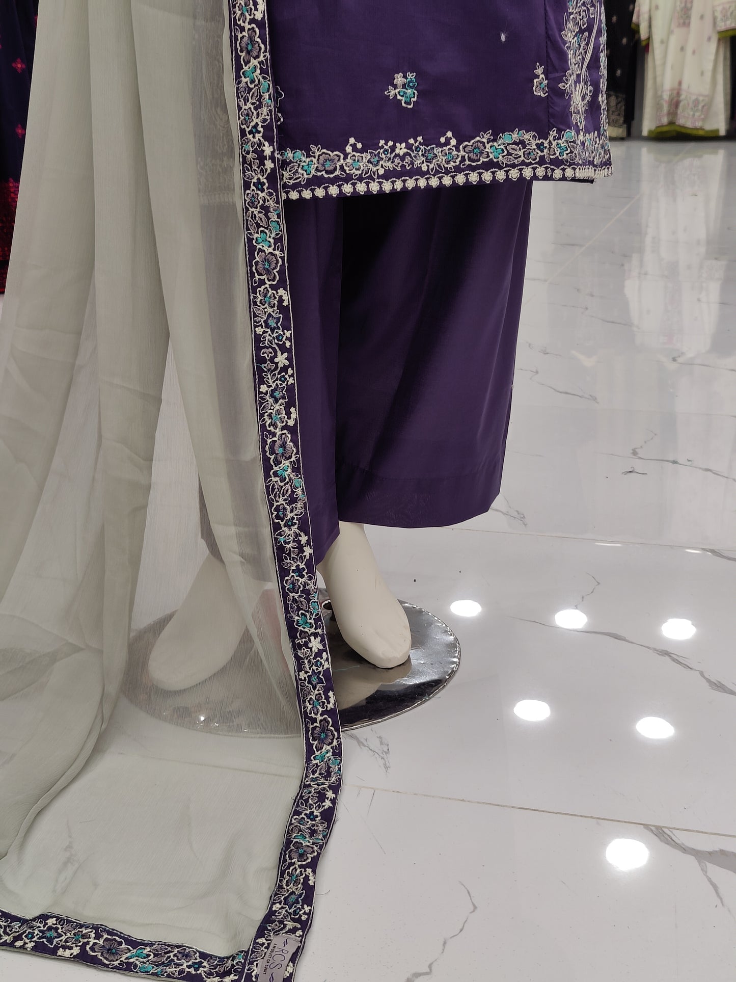 Purple Embroided Shirt | Light Gray Chiffon Dupatta |Stitched | 3 Piece