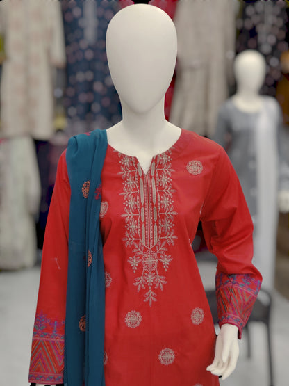 Embroidered Copper Shirt RC43V31 | Sea Green Chiffon Dupatta | Stitched | 3 Piece