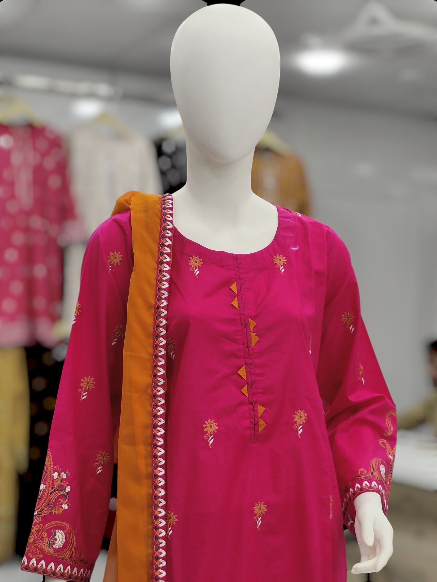 Pink Embroidered Shirt Black Dupatta | Stitched | 3 Piece