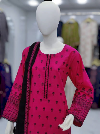 Embroidered Pink 3 Piece | Stitched