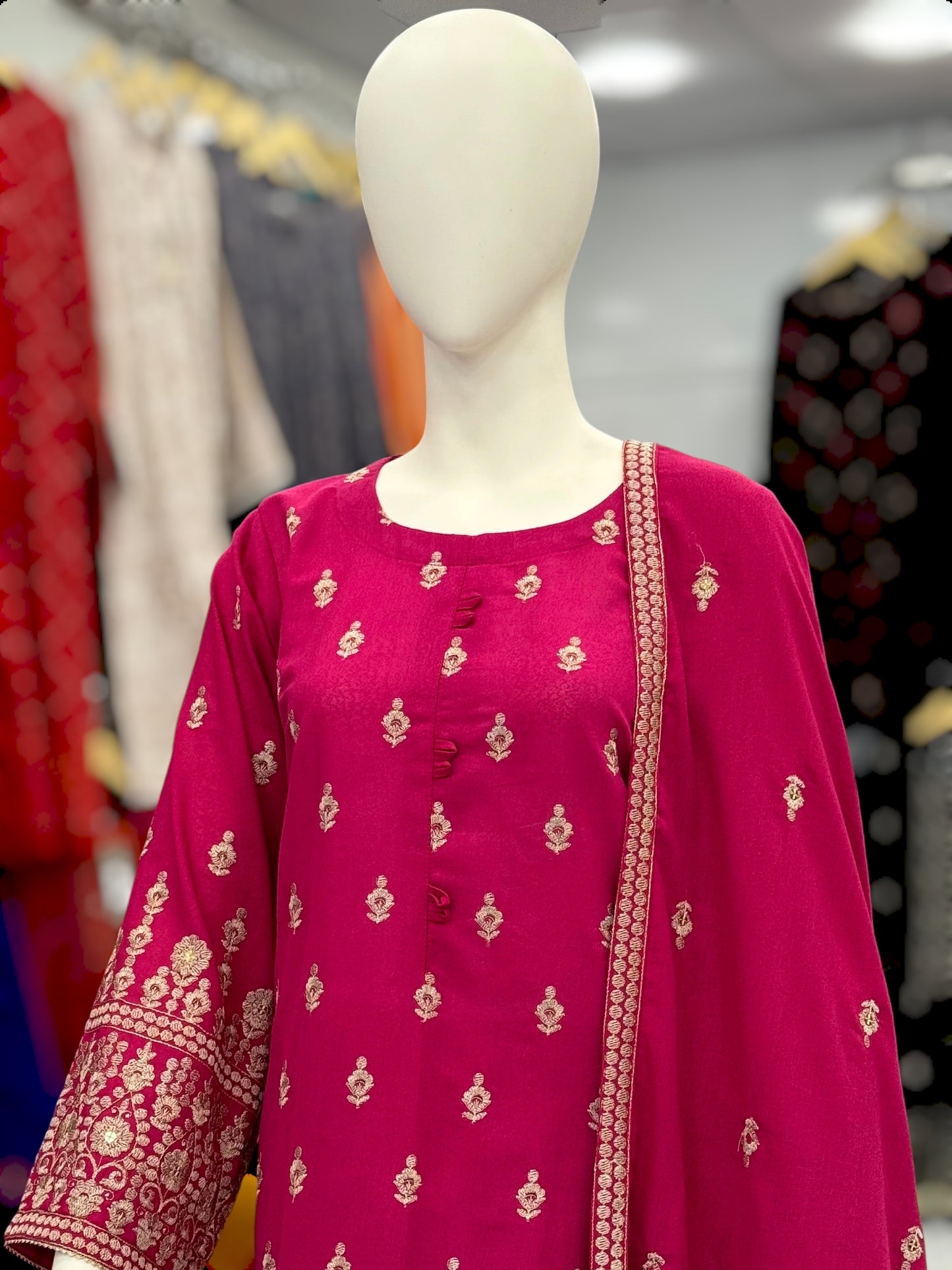 Embroidered Pink SEQ-55B | 3 Piece | Stitched