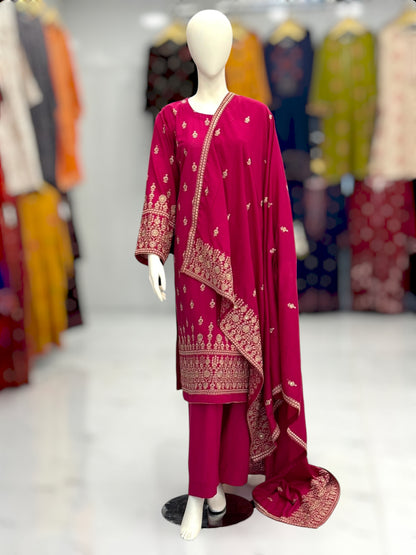 Embroidered Pink SEQ-55B | 3 Piece | Stitched