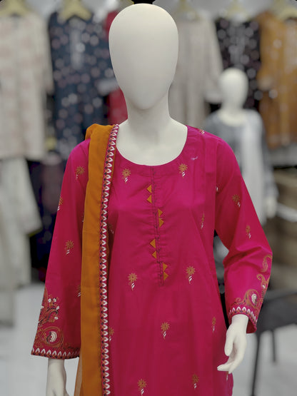 Pink Embroidered Shirt Black Dupatta | Stitched | 3 Piece