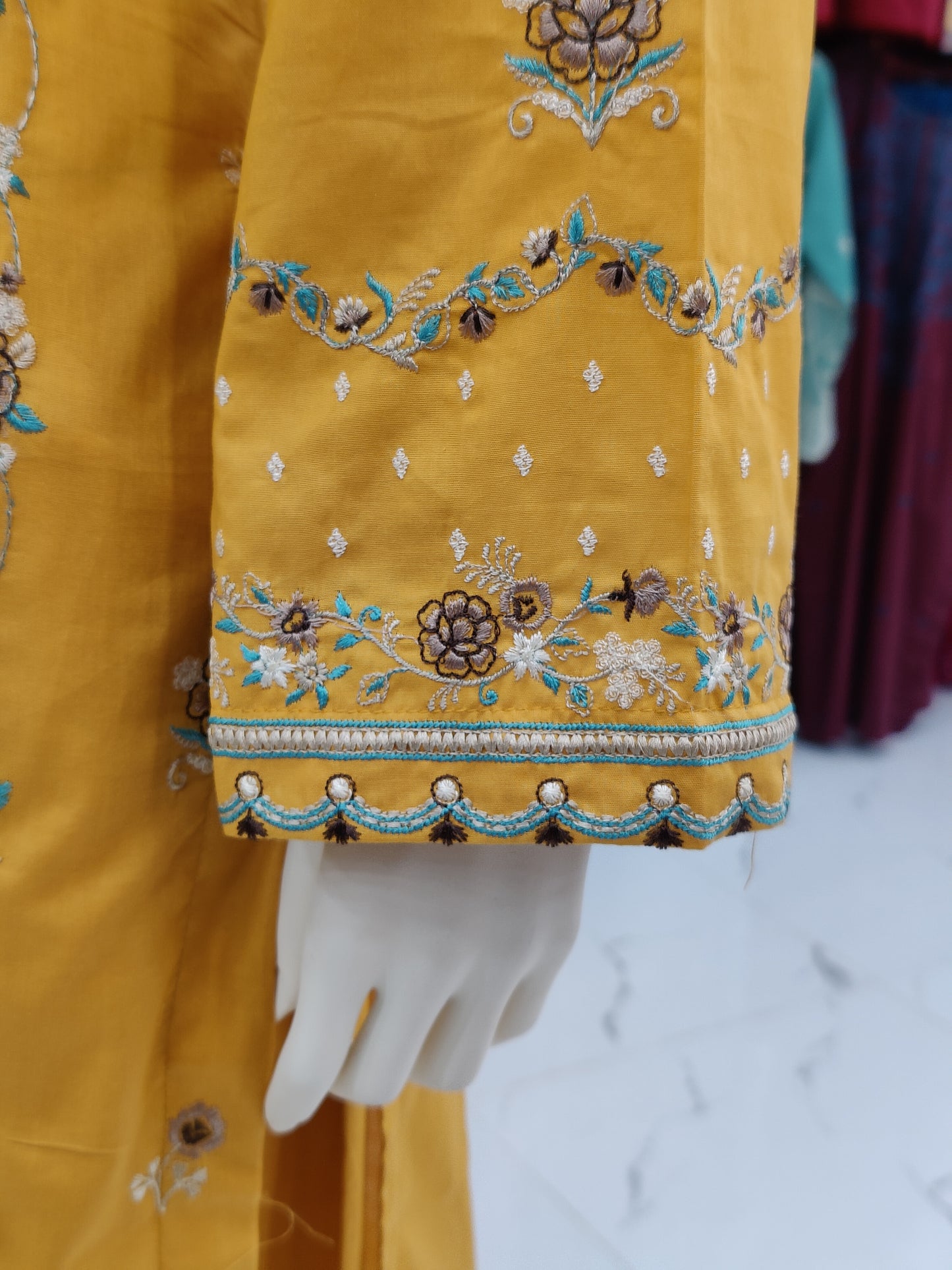 Yellow Embroidered Shirt RC463-B | Sea-Green Chiffon Dupatta | Stitched | 3 Piece | Volume 4