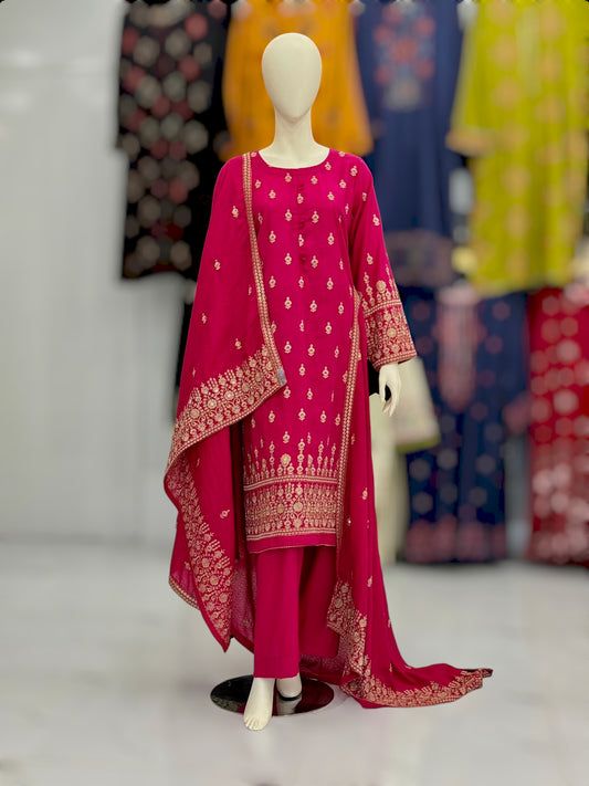 Embroidered Pink SEQ-55B | 3 Piece | Stitched