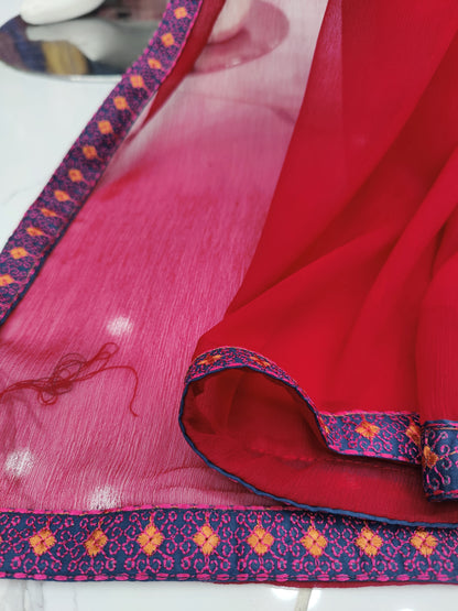 Embroidered Dark Blue Shirt 3 Piece | Chiffon Bordered Dupatta | Stitched