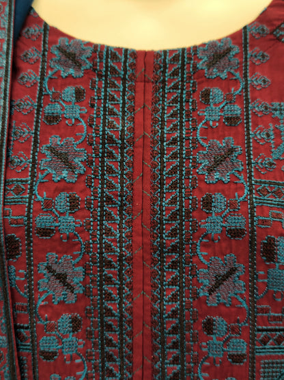 Embroidered Cross-stitch Maron RC43V11A | Dark Zinc Chiffon Dupatta | Stitched | 3 Piece