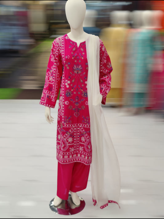Pink Embroidered Shirt | Bordered Dupatta | Volume 4 | Stitched | 3 Piece