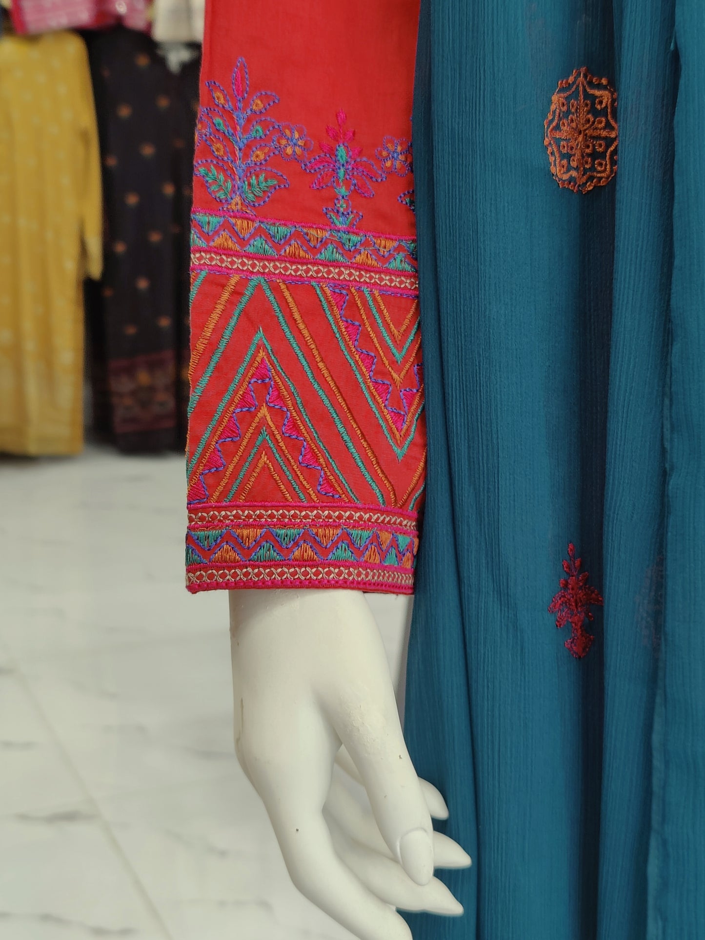 Embroidered Copper Shirt RC43V31 | Sea Green Chiffon Dupatta | Stitched | 3 Piece