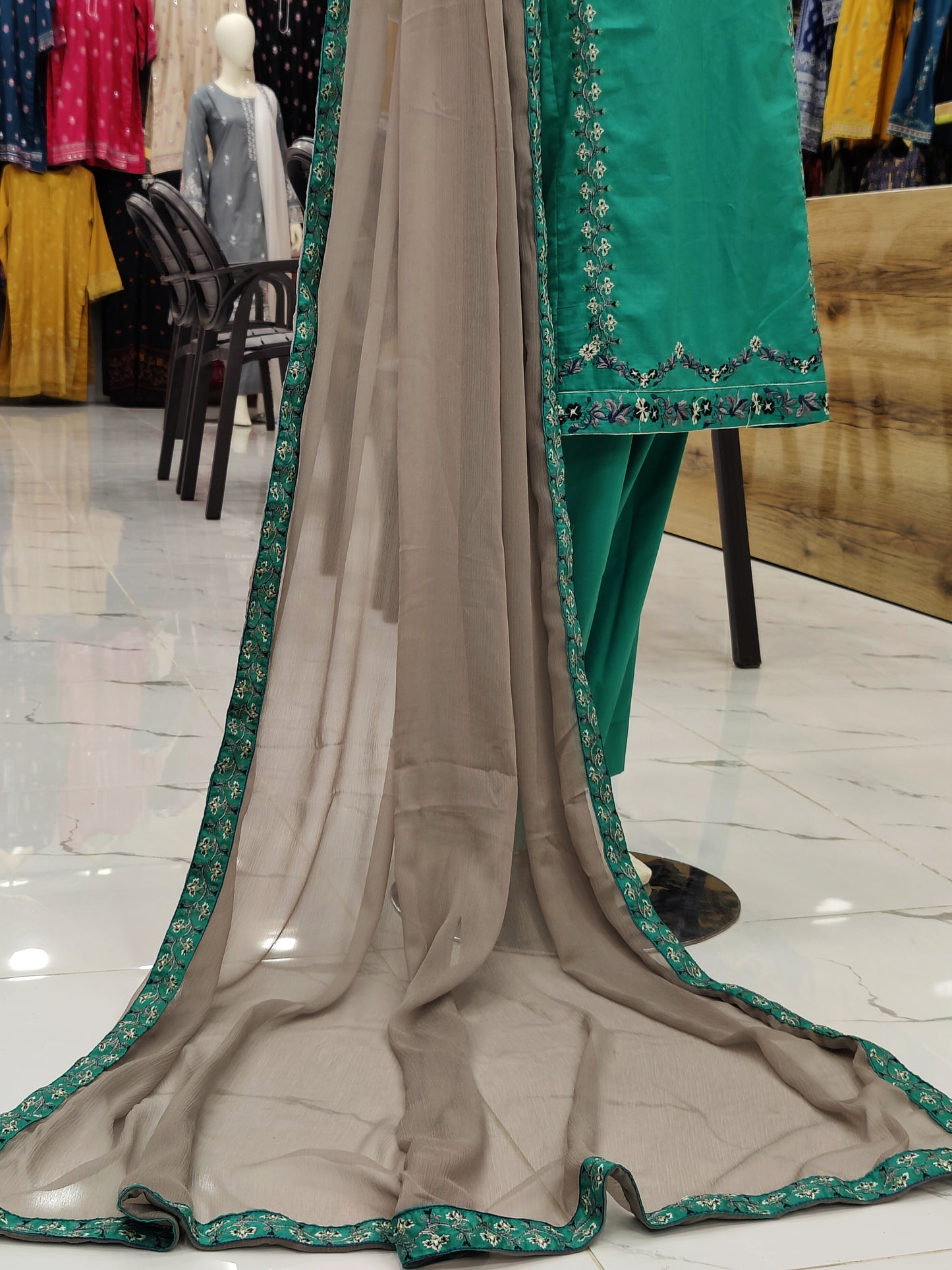 Sea Green Embroidered Shirt RCV443 | Chiffon Dupatta | Stitched | 3 Piece