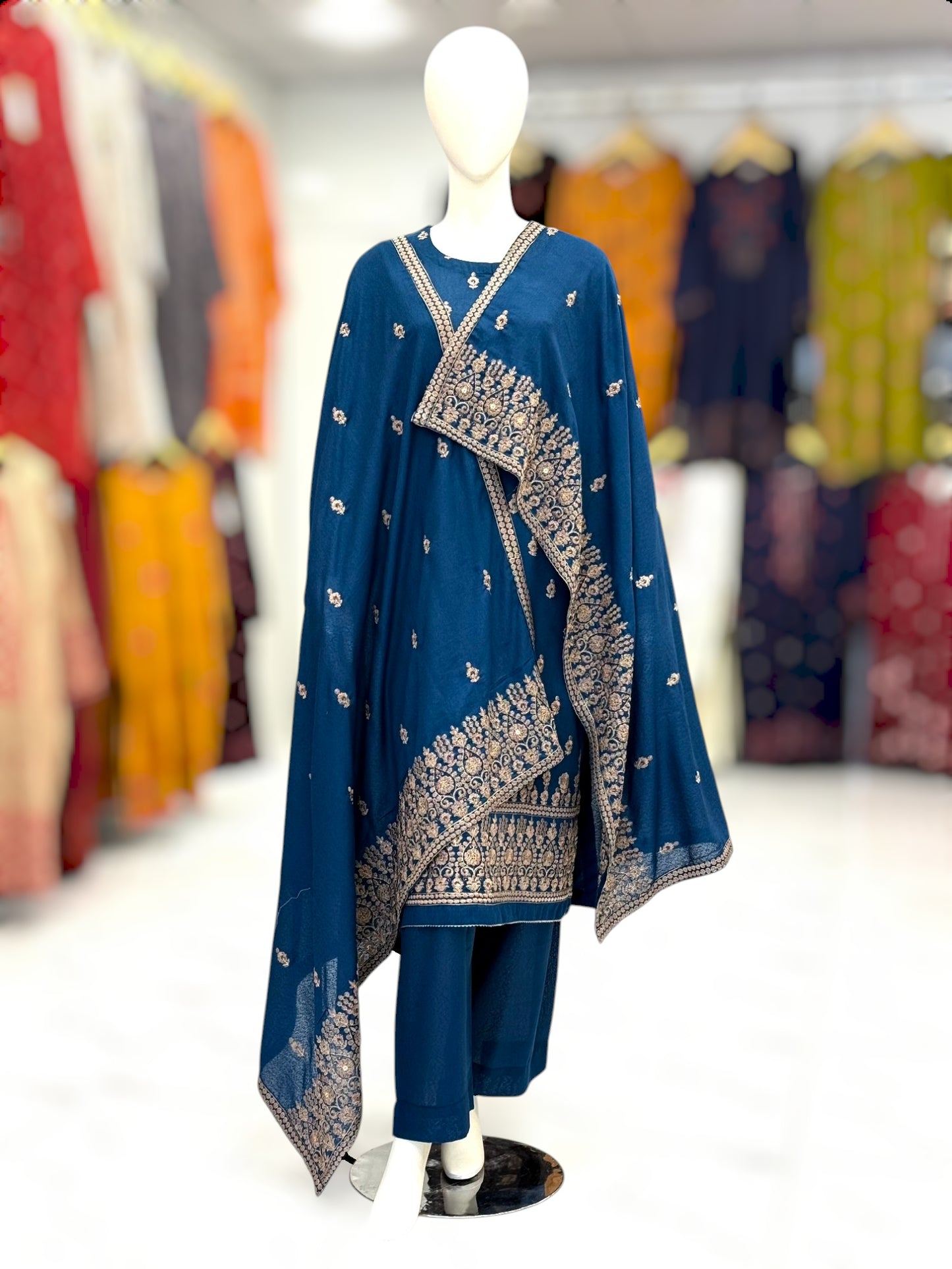 Embroidered Blue| SEQ-55C | 3 Piece | Stitched