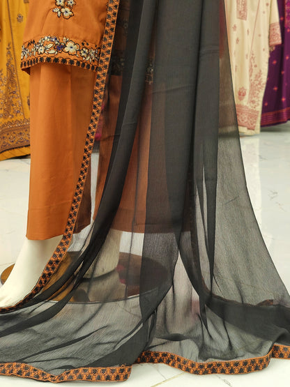 Embroidered Orange Shirt 3 Piece | Chiffon Bordered Dupatta | Stitched