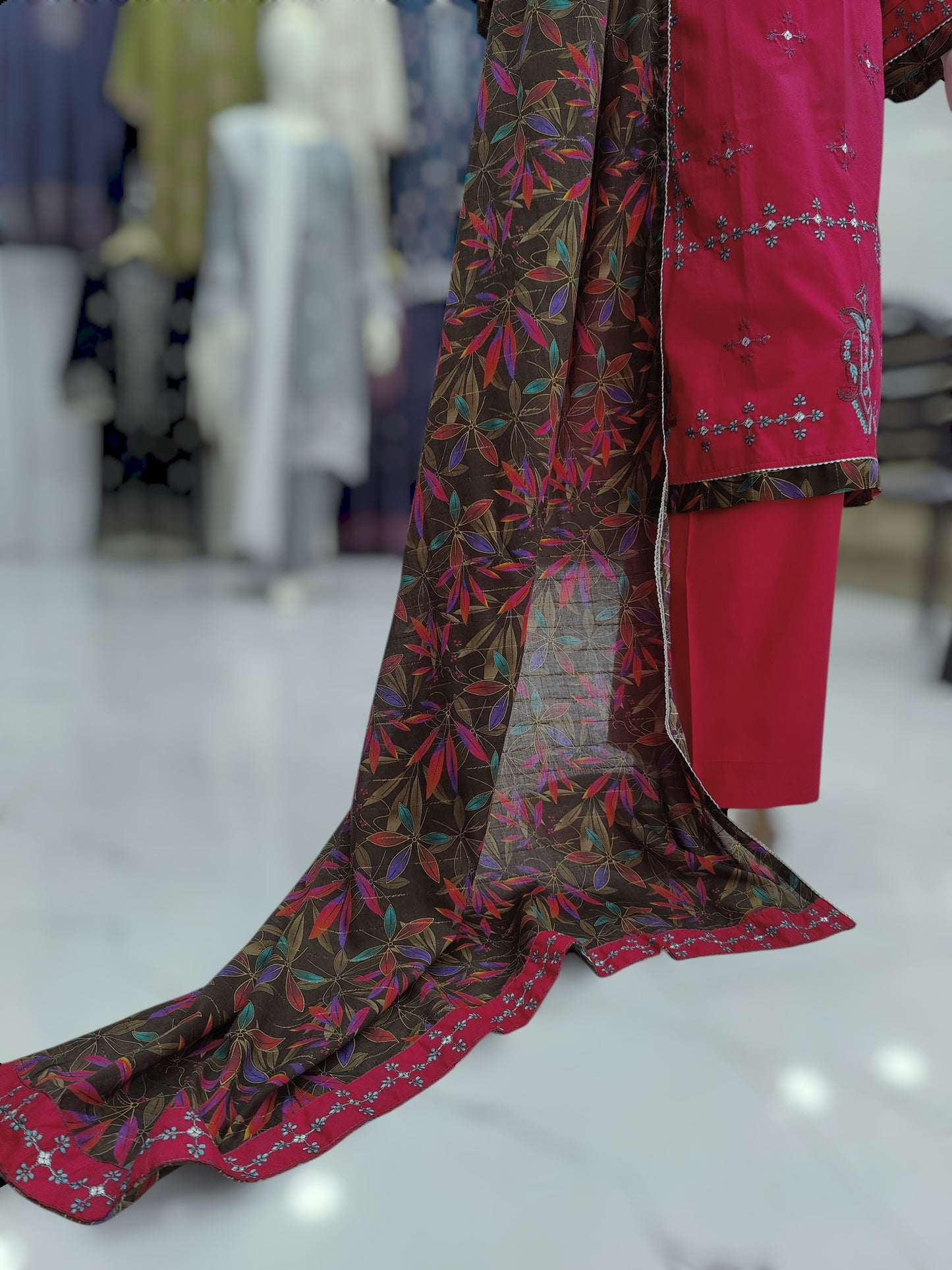 Embroidered Pink Lawn Shirt | Printed Tarkashi Lawn Dupatta | Stitched | 3 Piece