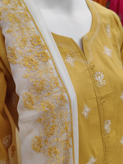 Embroidered Yellow Shirt | Embroidered Cream Dupatta | Stitched | 3 Piece