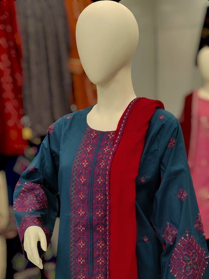 Embroidered Zinc Shirt 3 Piece V1434 | Chiffon Bordered Dupatta | Stitched