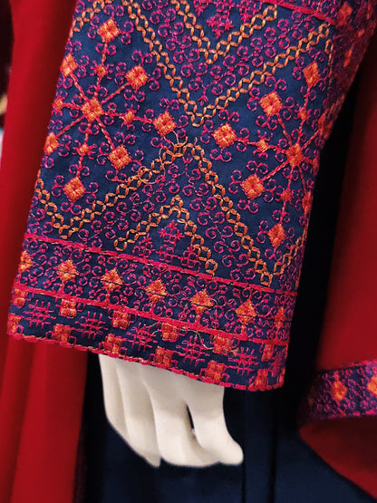 Embroidered Dark Blue Shirt 3 Piece | Chiffon Bordered Dupatta | Stitched
