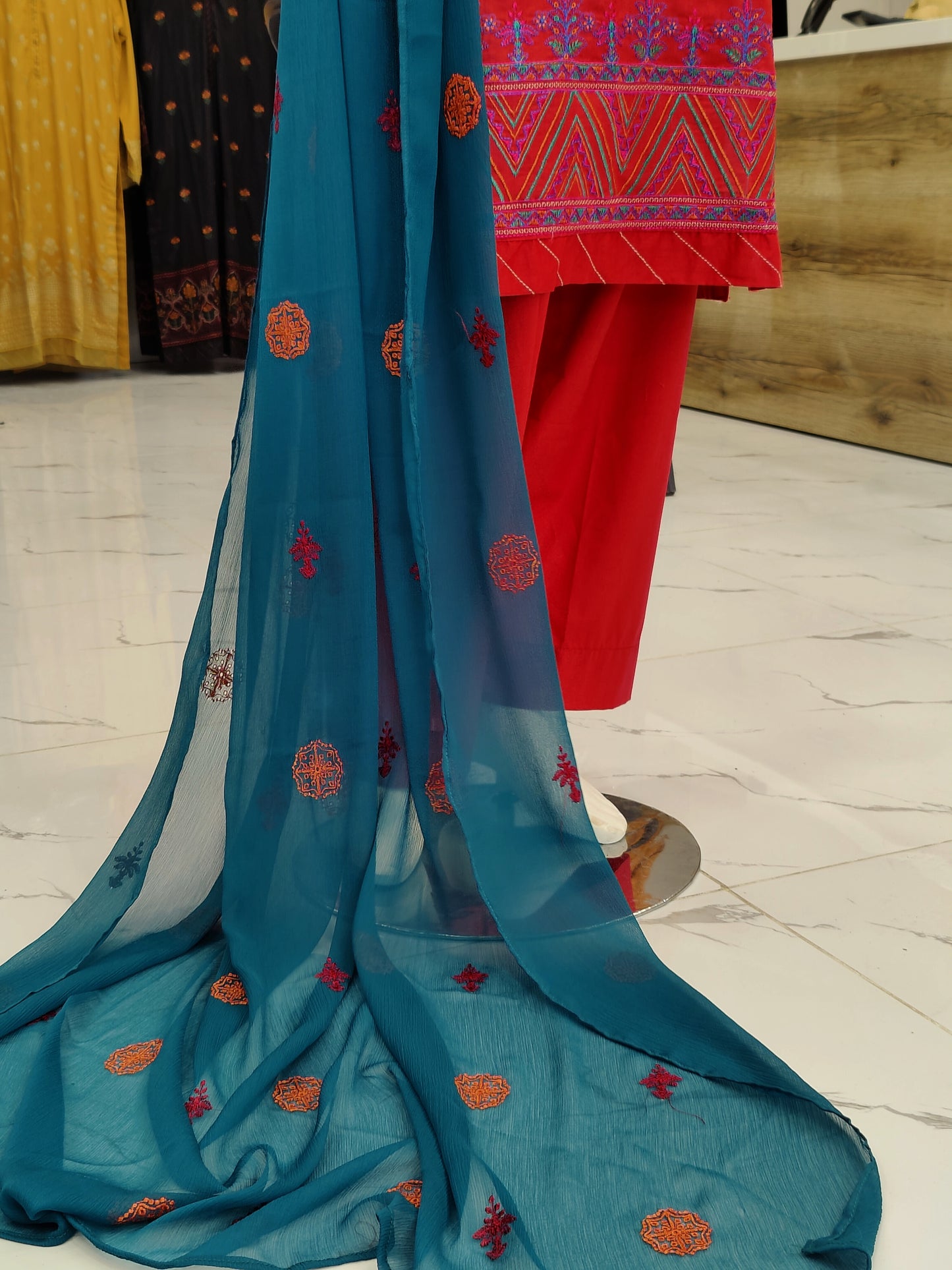 Embroidered Copper Shirt RC43V31 | Sea Green Chiffon Dupatta | Stitched | 3 Piece
