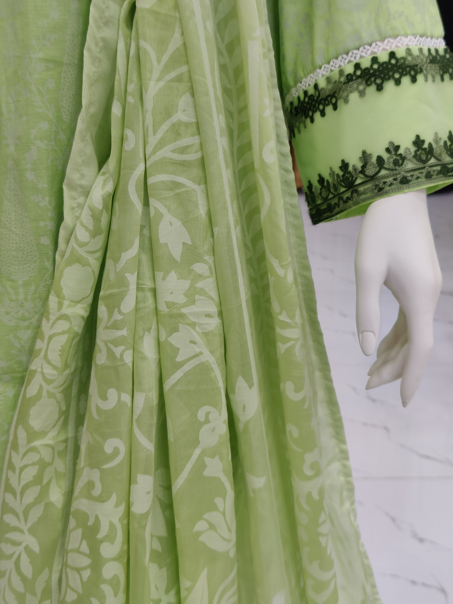 Paste Print With Karosha Work Light Green | Silk Burnout Dupatta | Stitched | 3 Piece