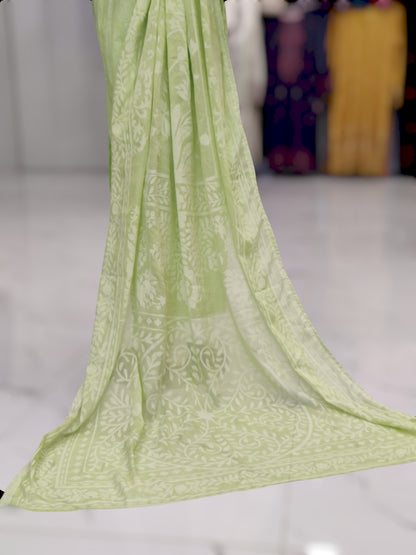 Paste Print With Karosha Work Light Green | Silk Burnout Dupatta | Stitched | 3 Piece