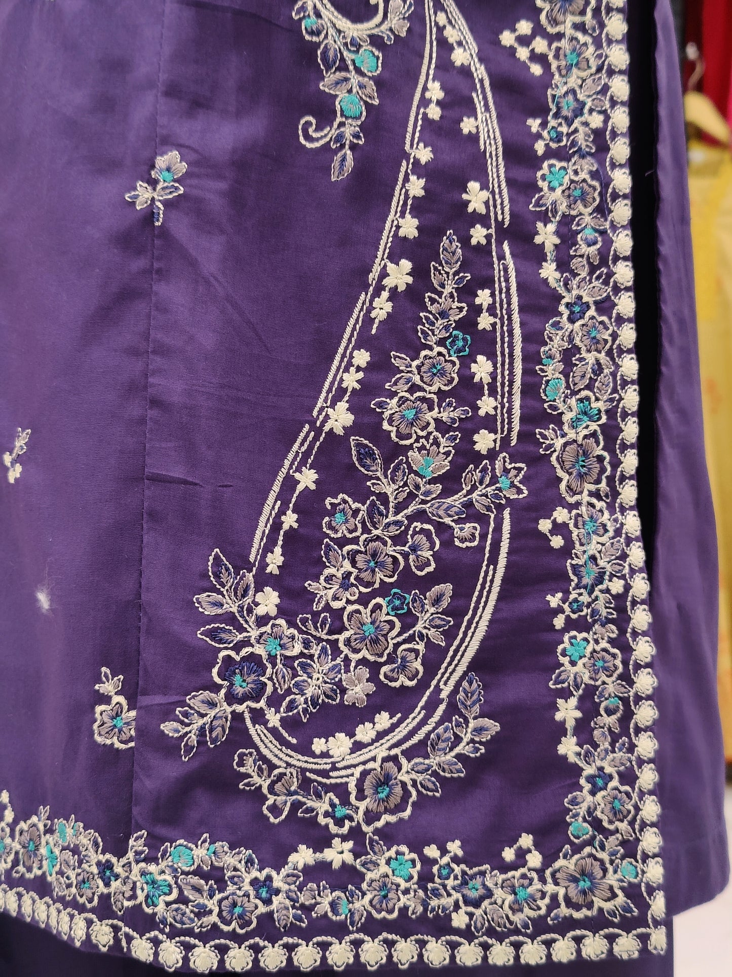 Purple Embroided Shirt | Light Gray Chiffon Dupatta |Stitched | 3 Piece