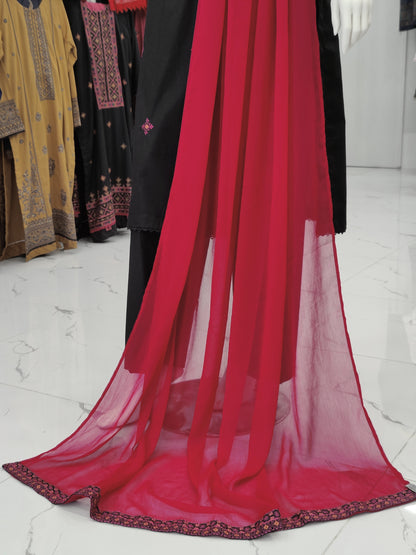 Embroidered Black Shirt 3 Piece | Chiffon Bordered Dupatta | Stitched