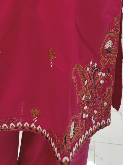 Pink Embroidered Shirt Black Dupatta | Stitched | 3 Piece