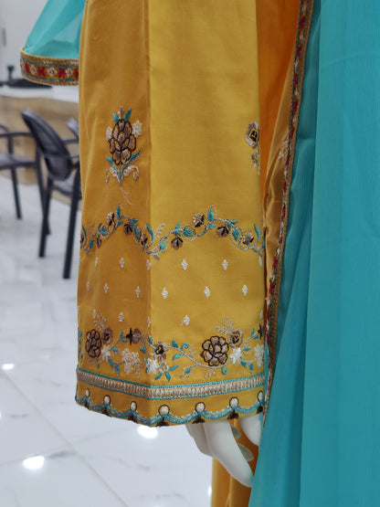 Yellow Embroidered Shirt RC463-B | Sea-Green Chiffon Dupatta | Stitched | 3 Piece | Volume 4