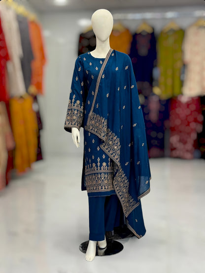 Embroidered Blue| SEQ-55C | 3 Piece | Stitched