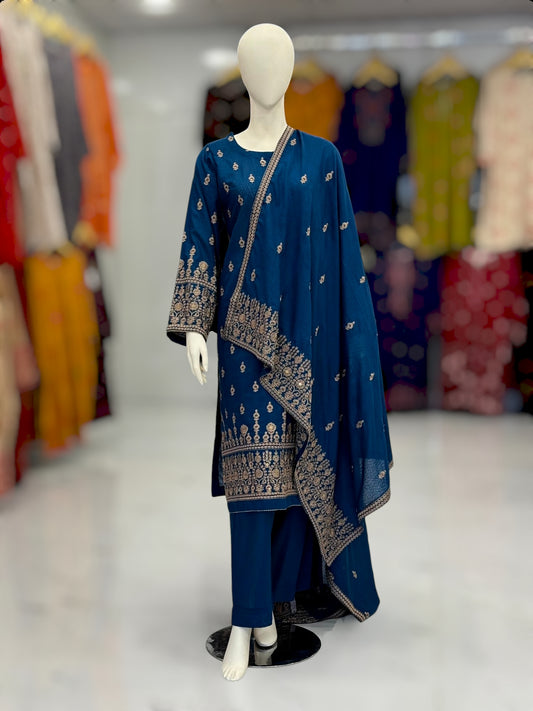 Embroidered Blue| SEQ-55C | 3 Piece | Stitched
