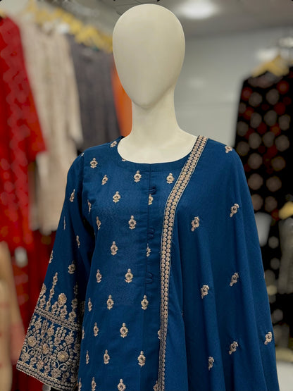 Embroidered Blue| SEQ-55C | 3 Piece | Stitched