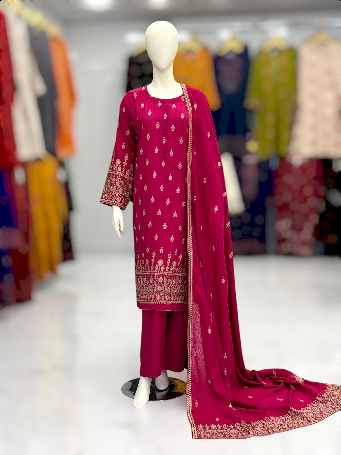 Embroidered Pink SEQ-55B | 3 Piece | Stitched