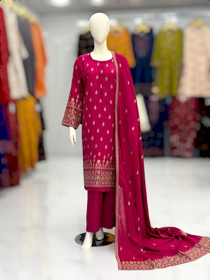 Embroidered Pink SEQ-55B | 3 Piece | Stitched