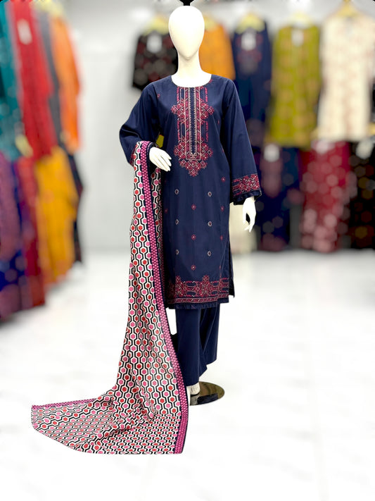 Embroidered Navy Blue EKP-103 | 3 Piece | Stitched